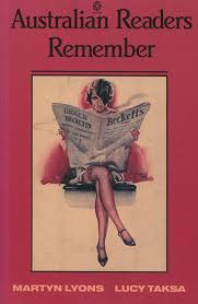 Cover of Australian Readers Remember, published by Oxford University Press in 1992. Painting of scantily dressed woman looking provocatively towards the viewer, holding a newspaper in front to cover her upper body 